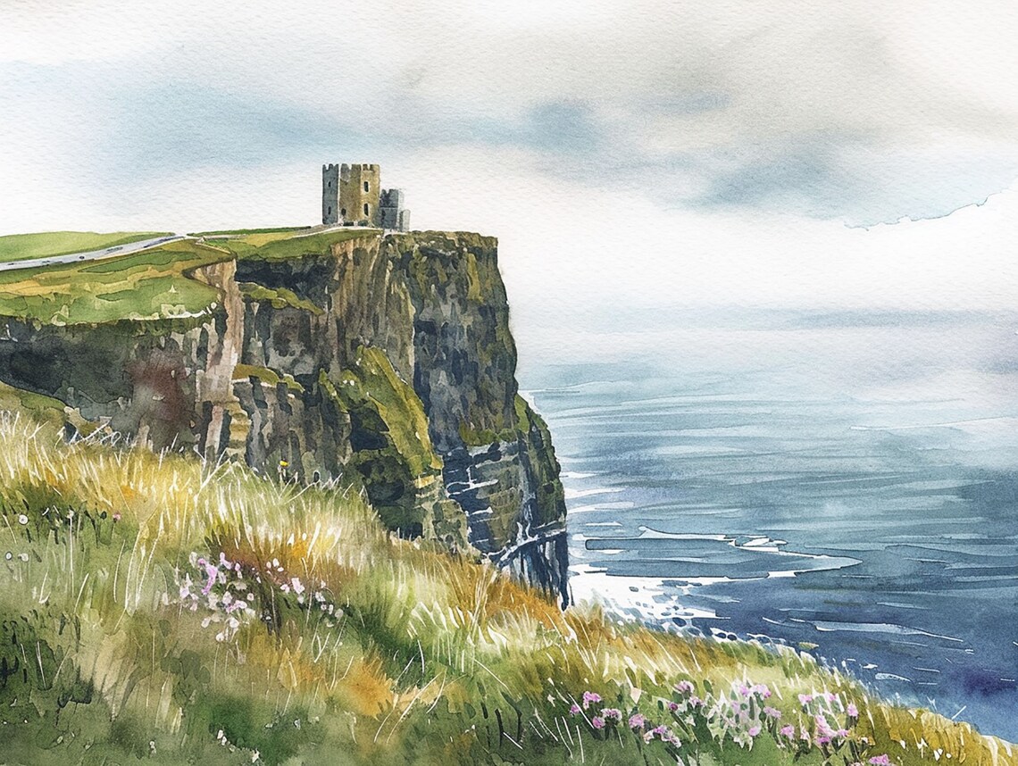 O'Brien's Tower Watercolor Print, Cliffs of Moher