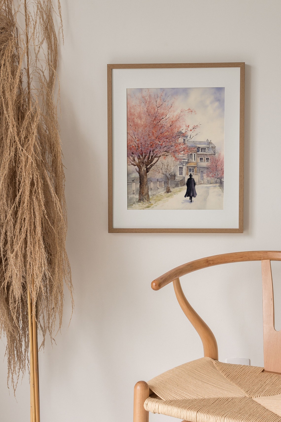 Cherry Blossom Lined Street with Elegant Old Town Houses Poster - Image 3