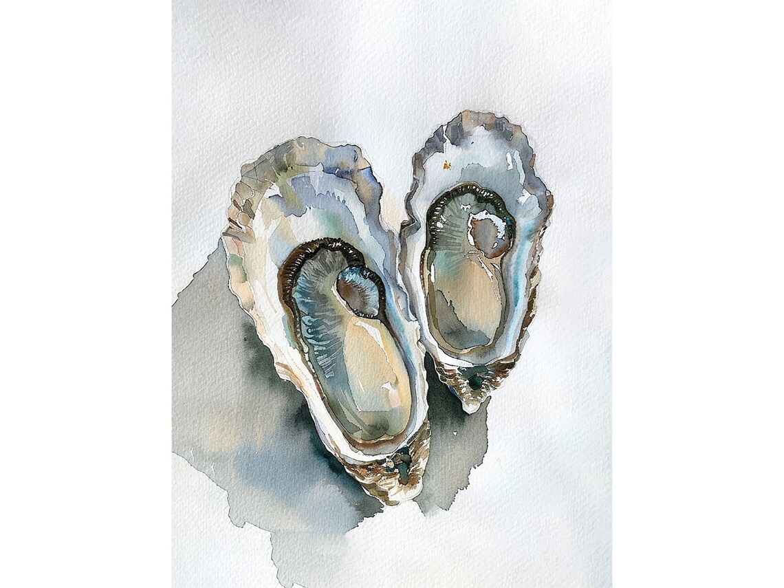 Oyster Painting, Coastal Watercolor Art Print