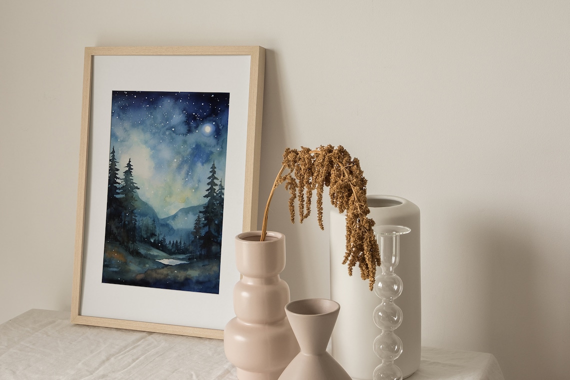 Night Sky Appalachian Mountains Watercolor Art Print - Image 4