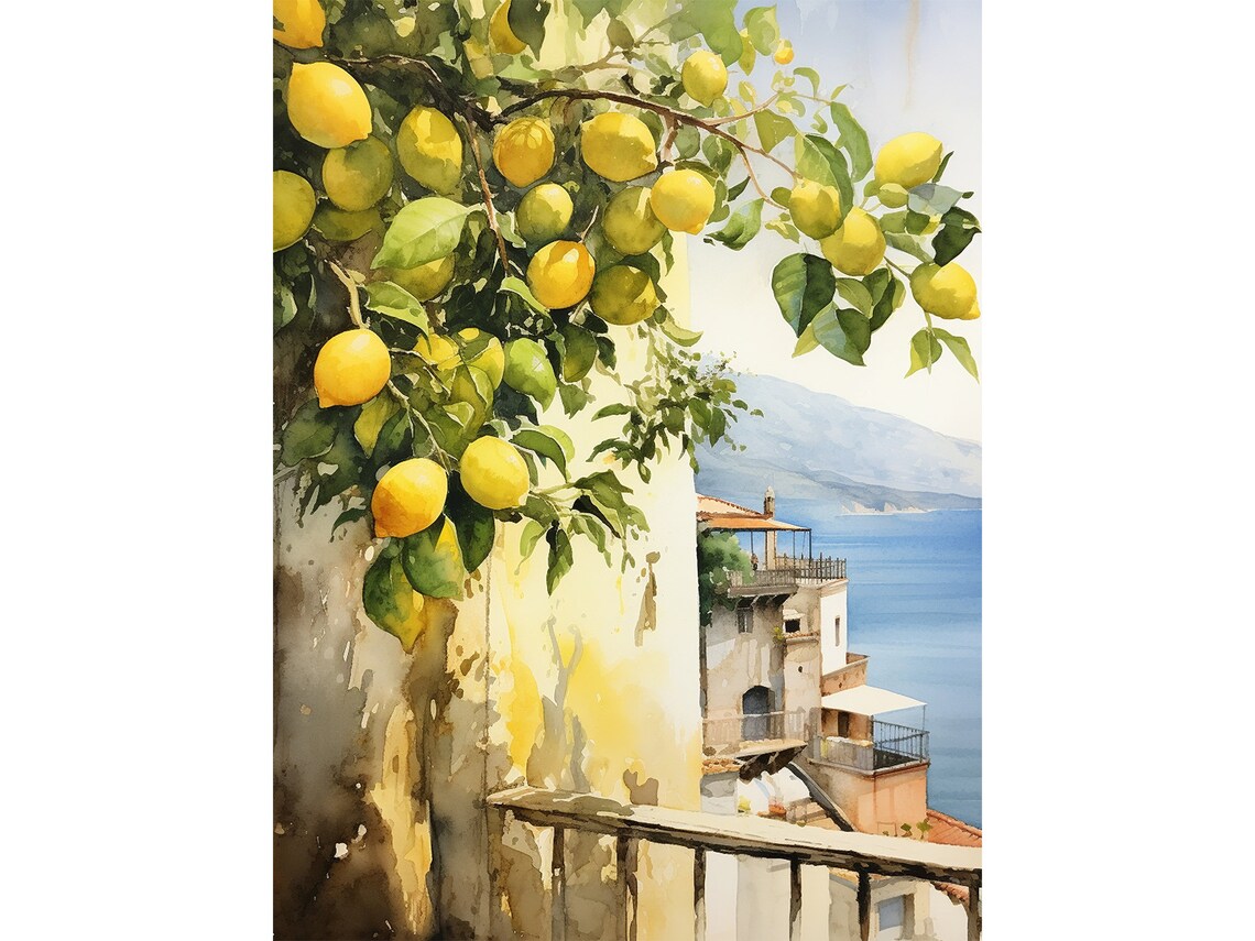 Positano Watercolor Lemon Tree Art Print
