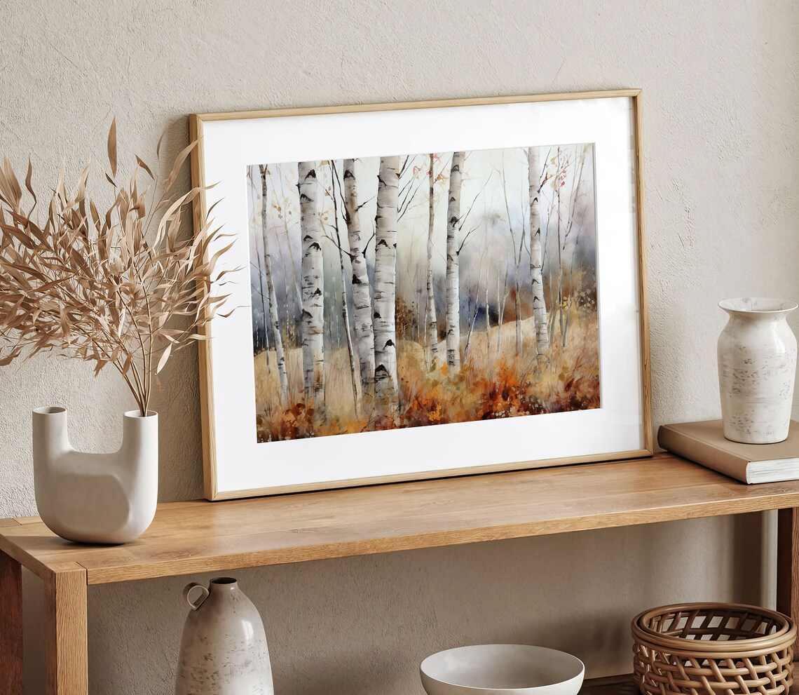 Birches Fall Watercolor Landscape Art Print - Image 5
