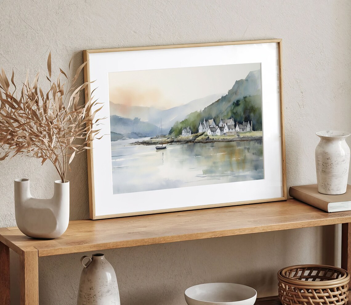 Plockton Watercolor Landscape Art Print, Scotland - Image 4