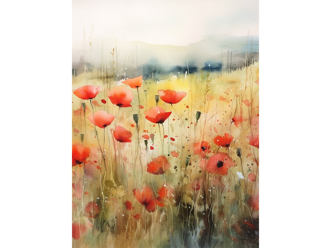 Tuscany Wildflower Watercolor Art Print, Farmhouse