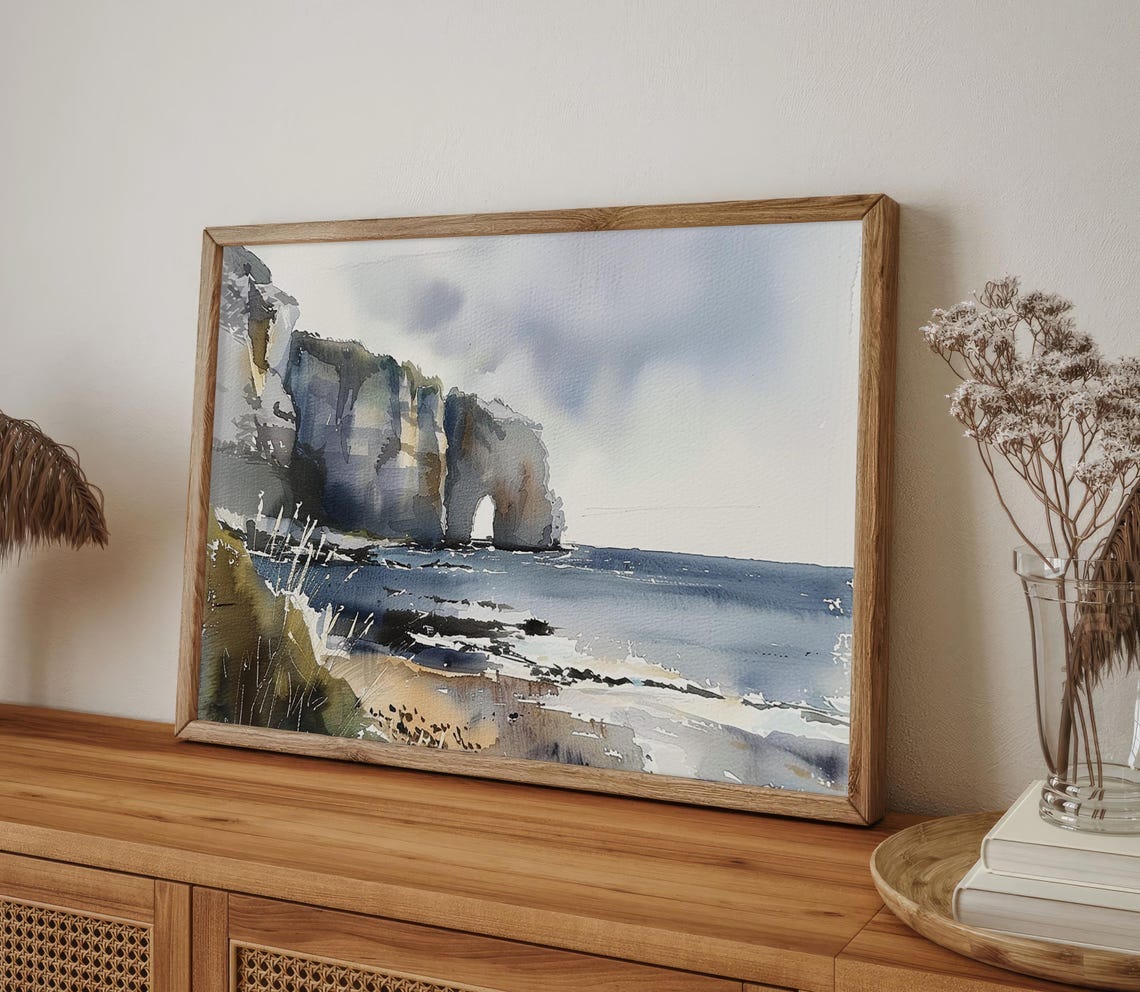 Coastal Cliffs with Natural Sea Arch Ocean Watercolor Poster - Image 5