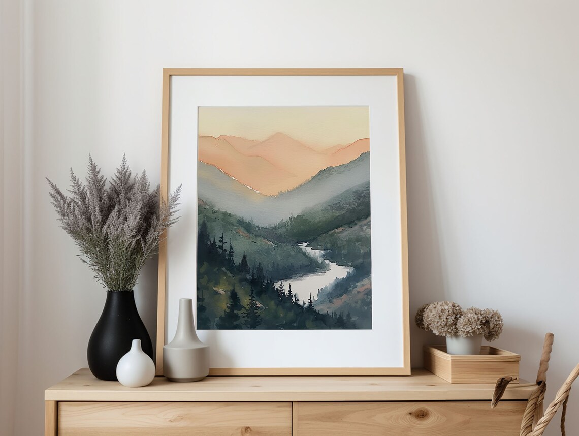 Idaho Salmon River Watercolor Art Print, Mountain Range - Image 5
