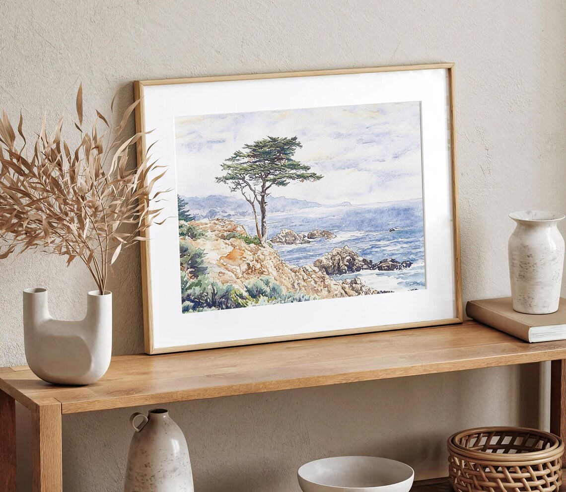Monterey Cypress Tree Watercolor Art Print - Image 4