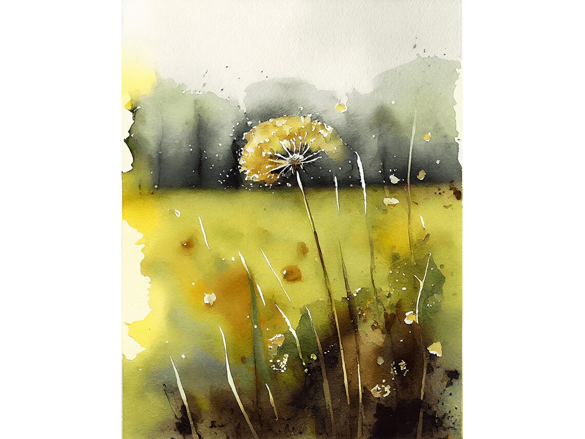 Dandelion Watercolor Floral Meadow Art Print