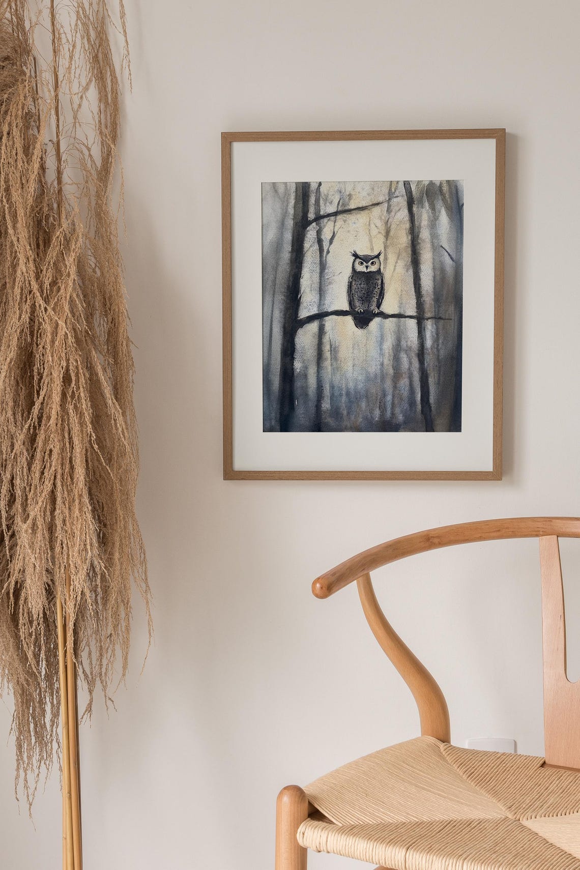 Great Horned Owl Staring from a Branch in a Foggy Forest Poster - Image 4