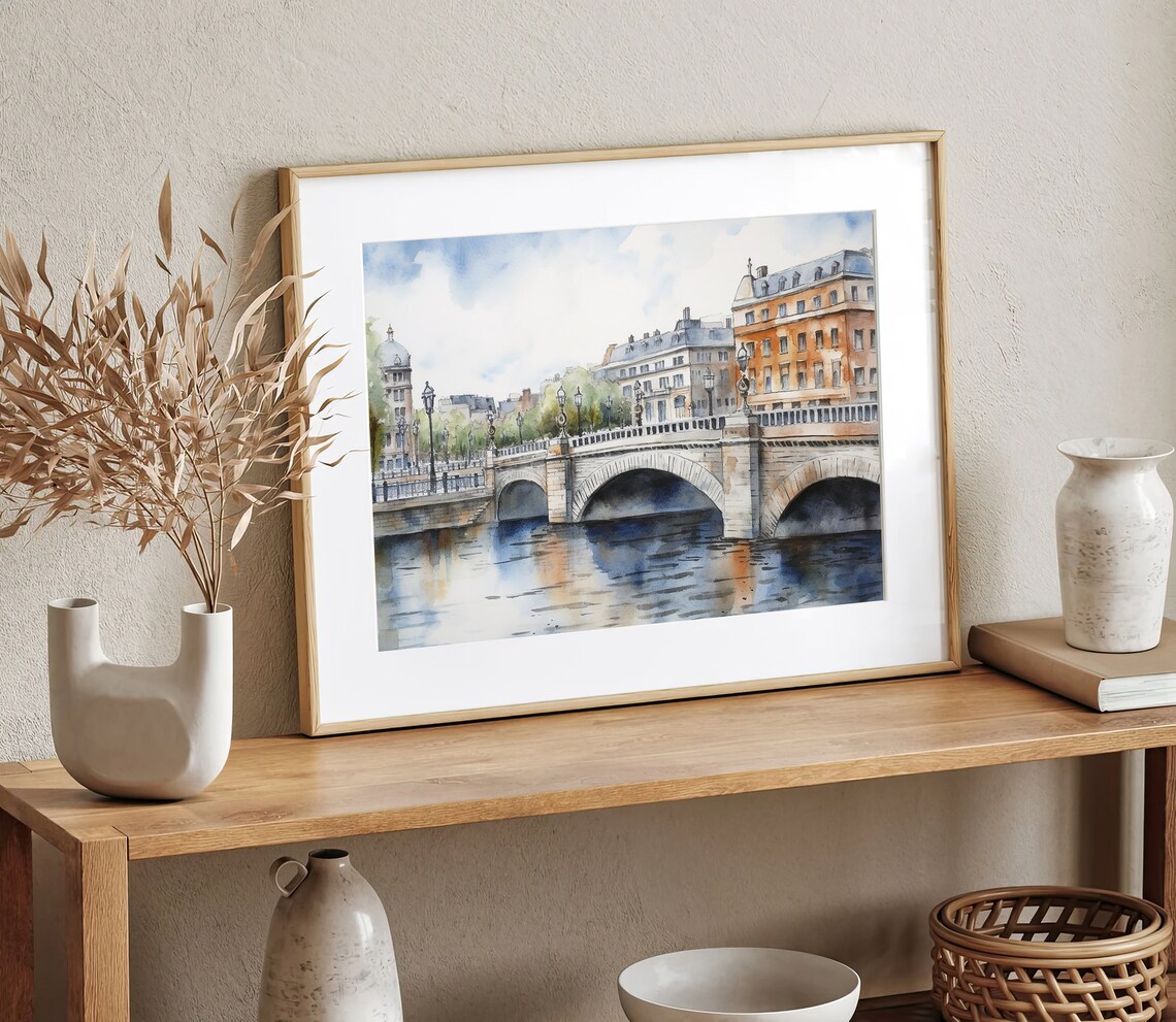 Dublin Oconnell Bridge Watercolor Travel Poster - Image 5