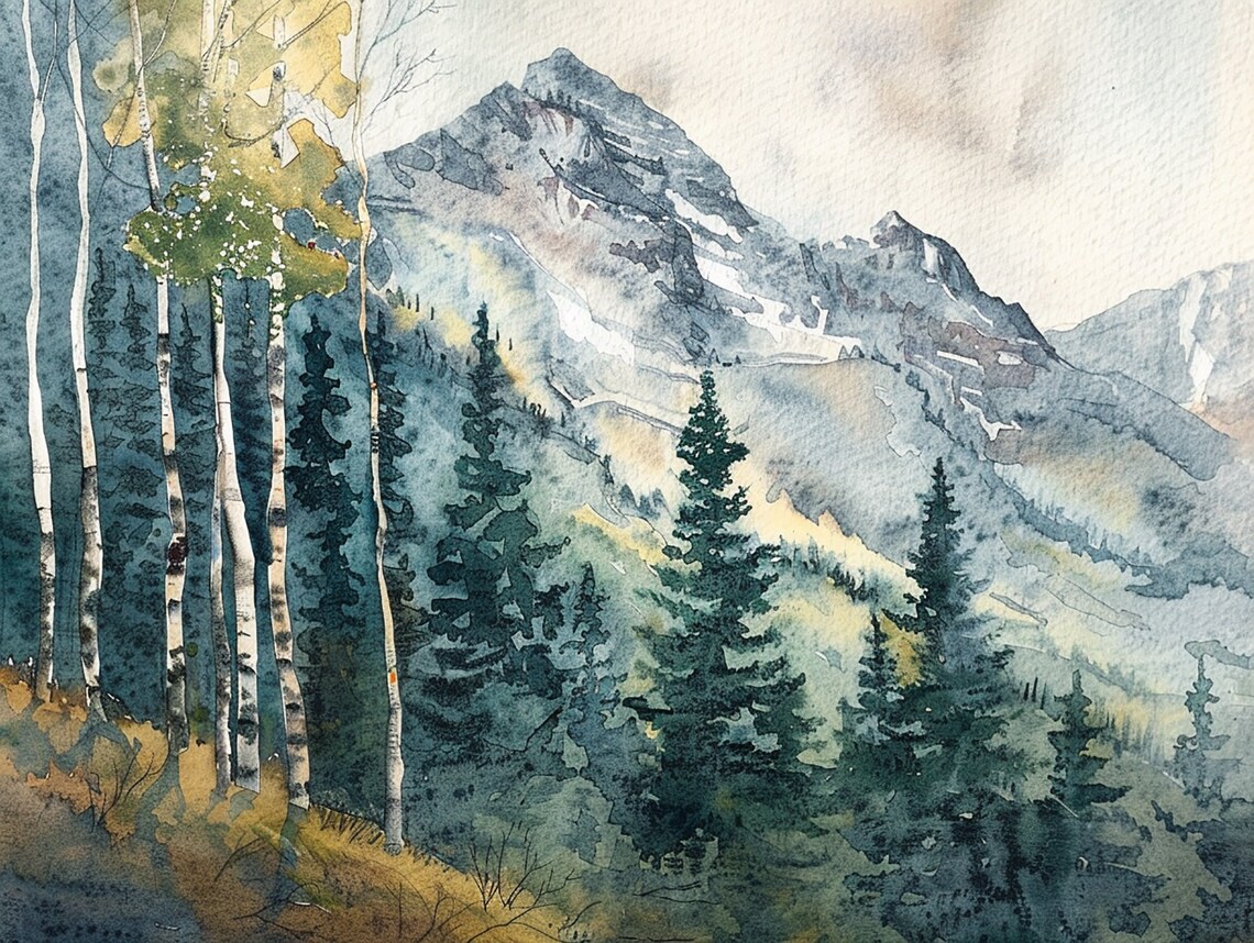Aspen Painting Spring Birch Watercolor Art Print