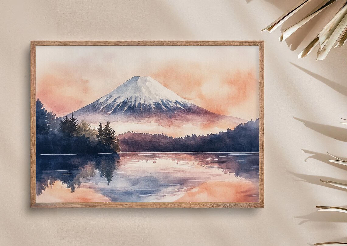 Mount Fuji Watercolor Art Print, Japan Sunrise - Image 3