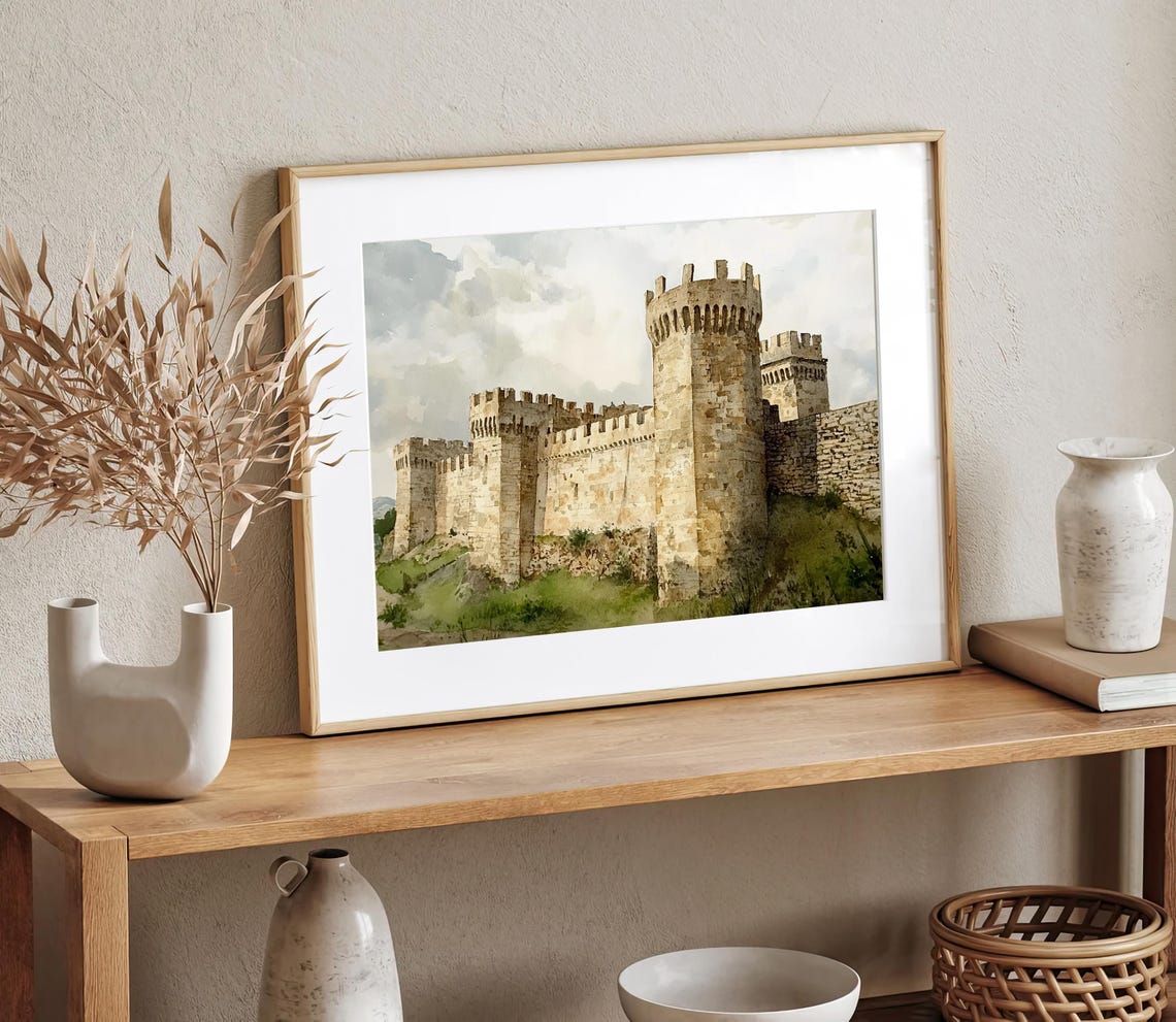 Payas Castle Painting Turkey Landscape Watercolor Art Print Castle Tower Wall Art Castle Wall Artwork - Image 2