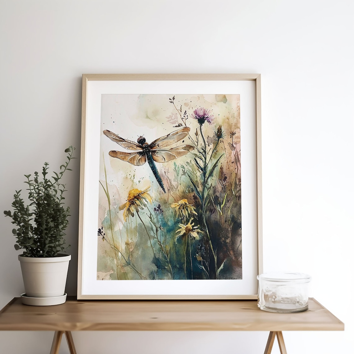 Dragonfly Painting Wildflowers Watercolor Art Print - Image 4