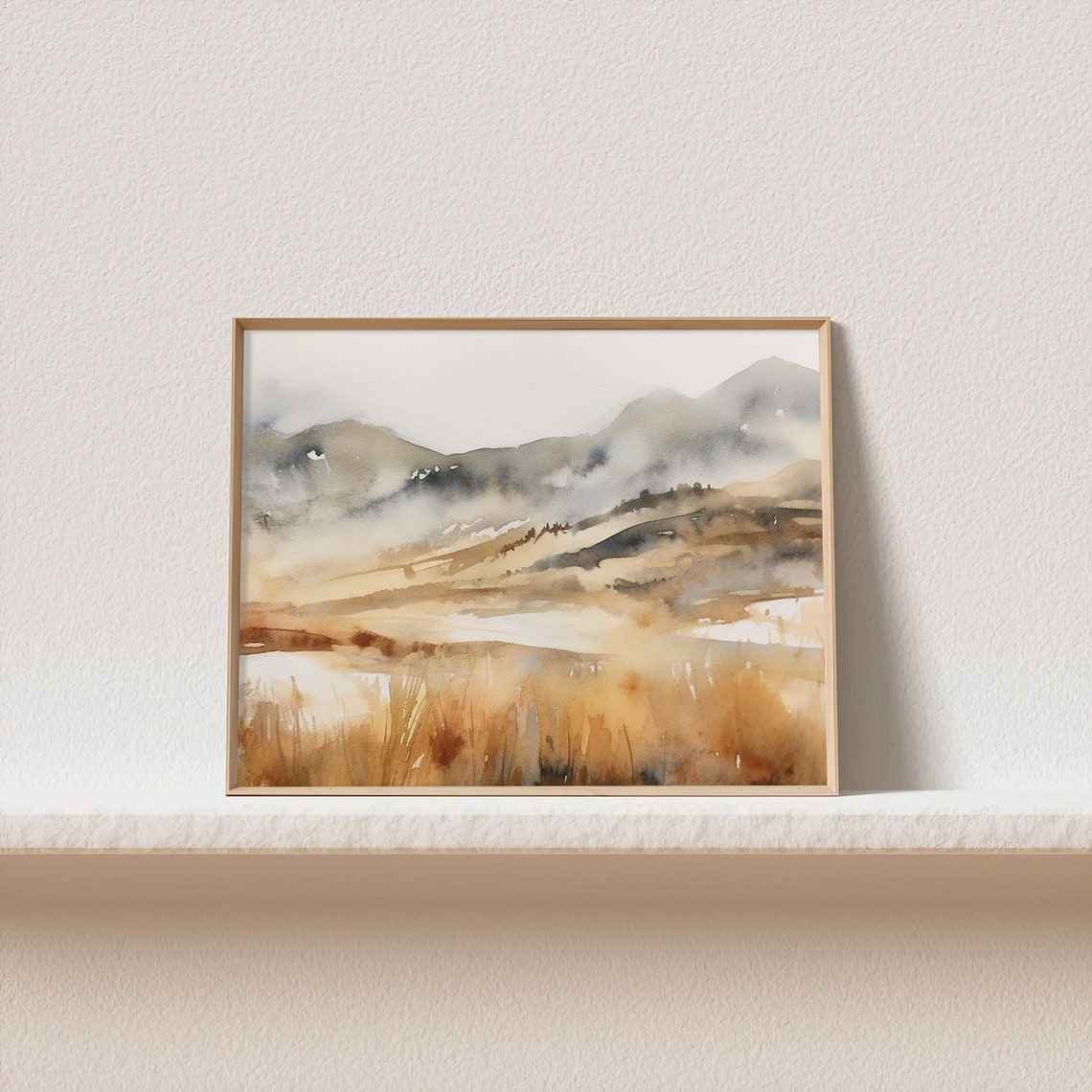 Misty Beige Mountain Hills Abstract Watercolor Landscape Poster - Image 5