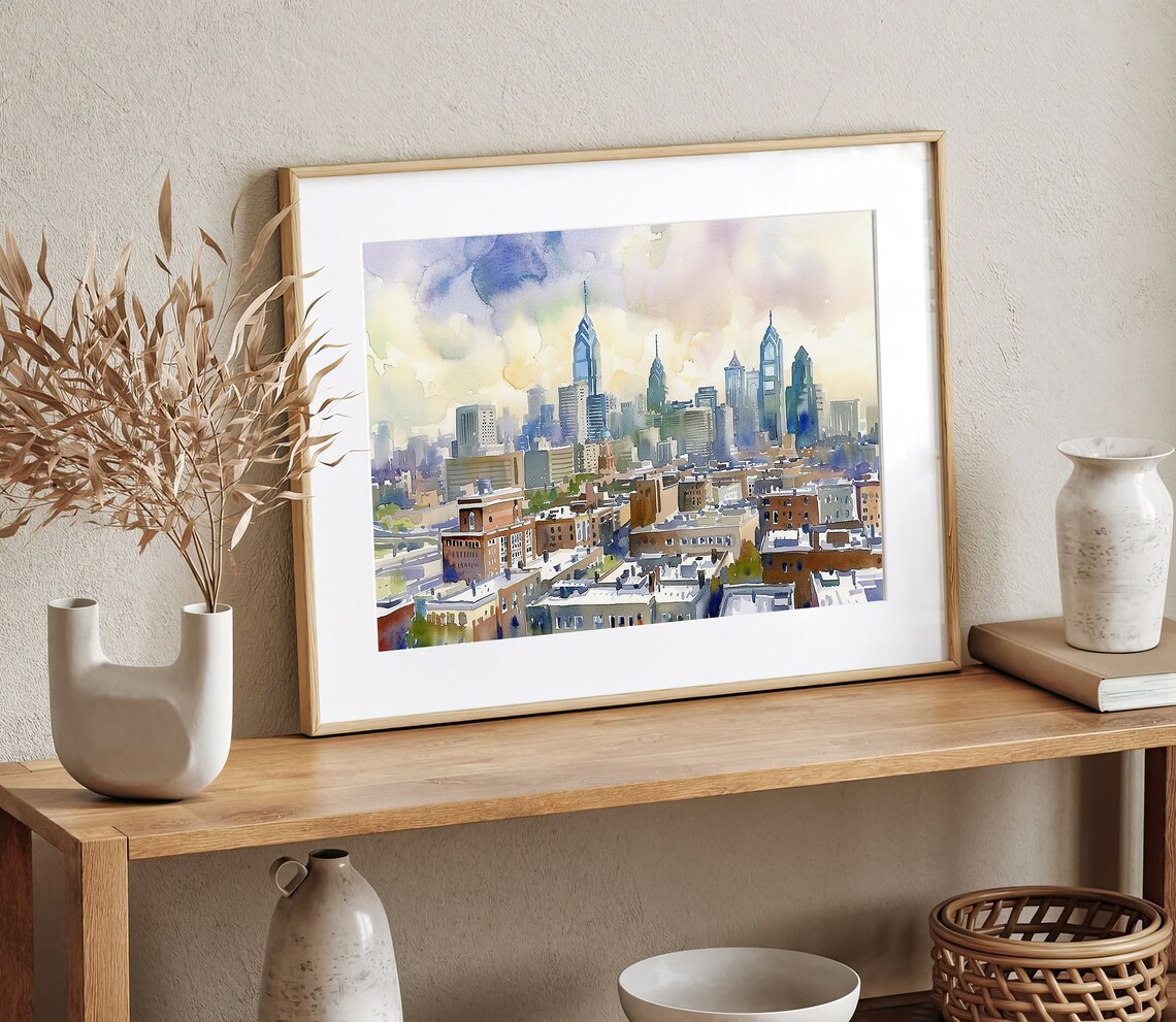 Philadelphia Cityscape Watercolor Art Print, Travel Poster - Image 3