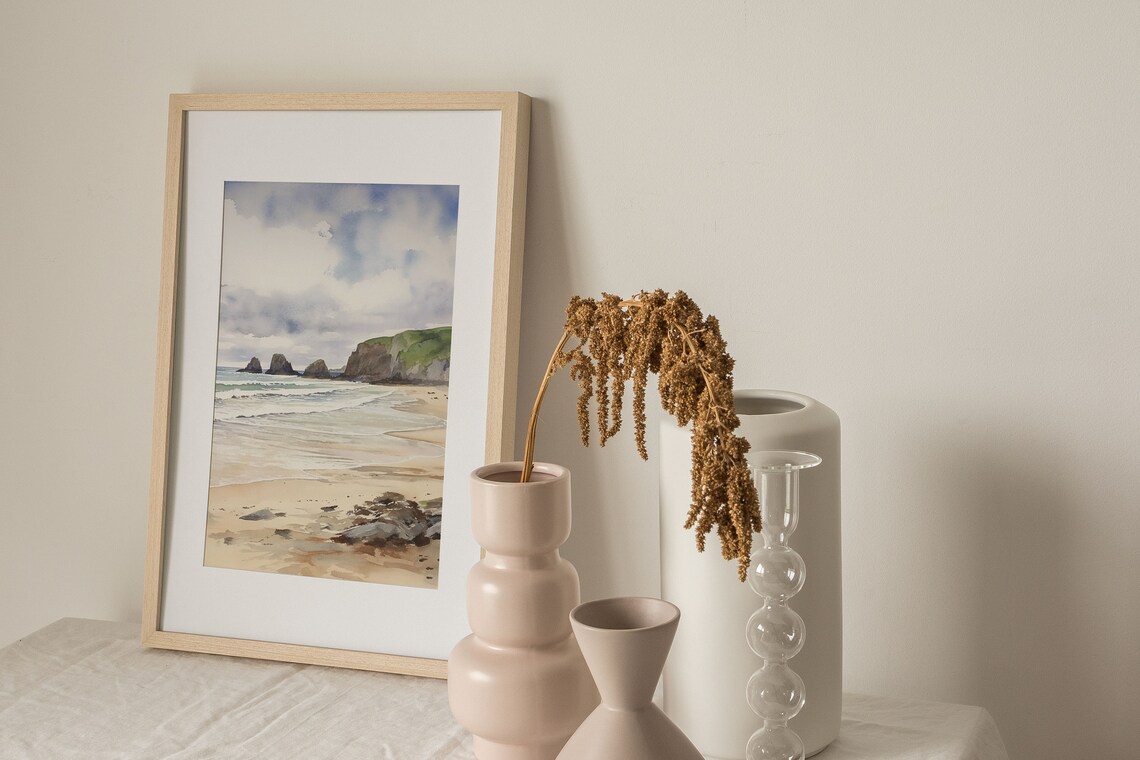 Holywell Bay Watercolor Art Print, Cornwall Beach - Image 2