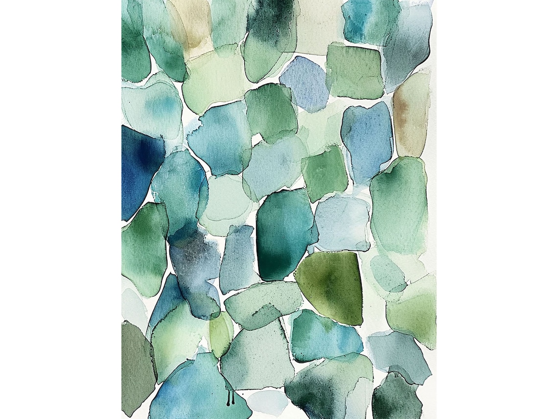 Sea Glass Painting Abstract Watercolor Art Print