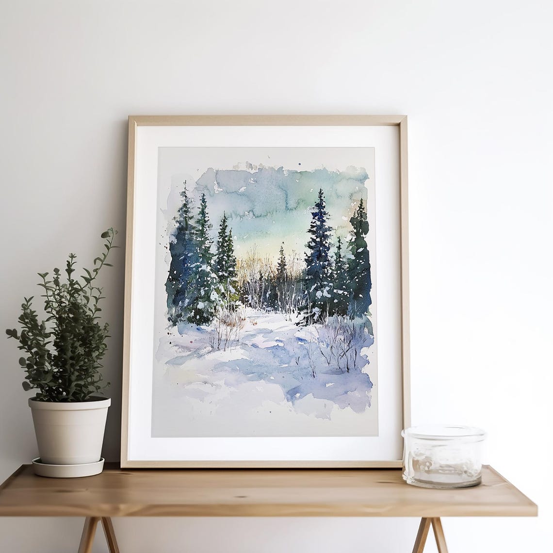 Snowy Pine Forest Winter Wonderland Watercolor Landscape Poster - Image 4