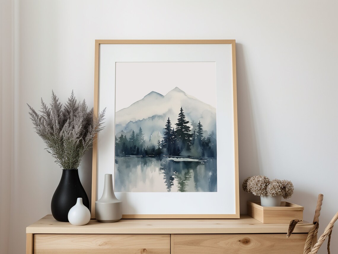 Sawtooth Lake Watercolor Mountain Lake Art Print - Image 5
