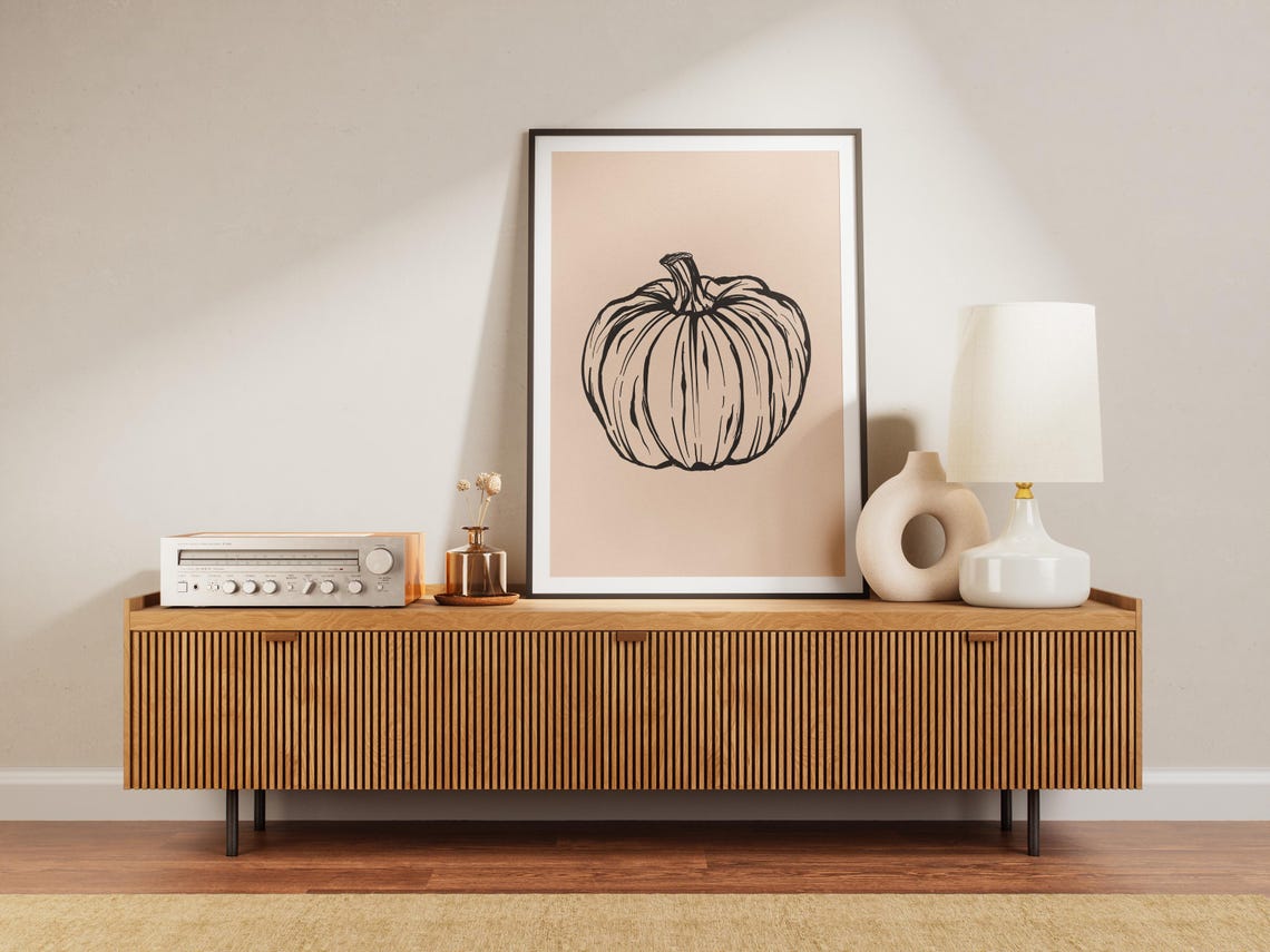 Minimalist Pumpkin Sketch Beige Fall Seasonal Kitchen Decor Poster - Image 2