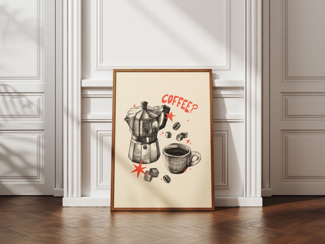 Coffee Question Moka Pot Espresso Sketch Fun Kitchen Wall Art - Image 3