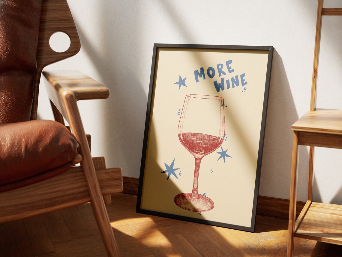More Wine Glass Retro Sketch Fun Bar Cart Wine Decor Art Poster - Image 4