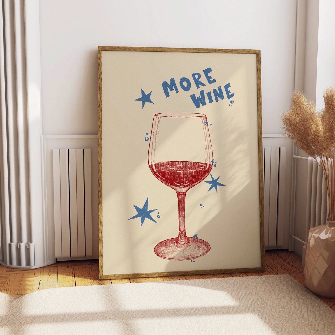 More Wine Glass Retro Sketch Fun Bar Cart Wine Decor Art Poster