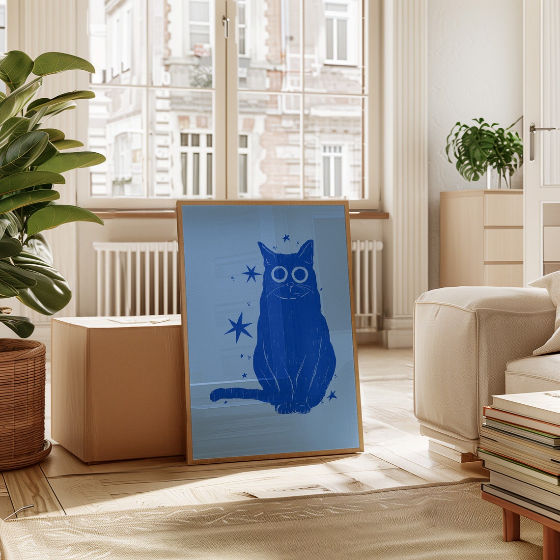 Midnight Blue Cat Stars Celestial Whimsical Cat Lover Art Poster - Image 7