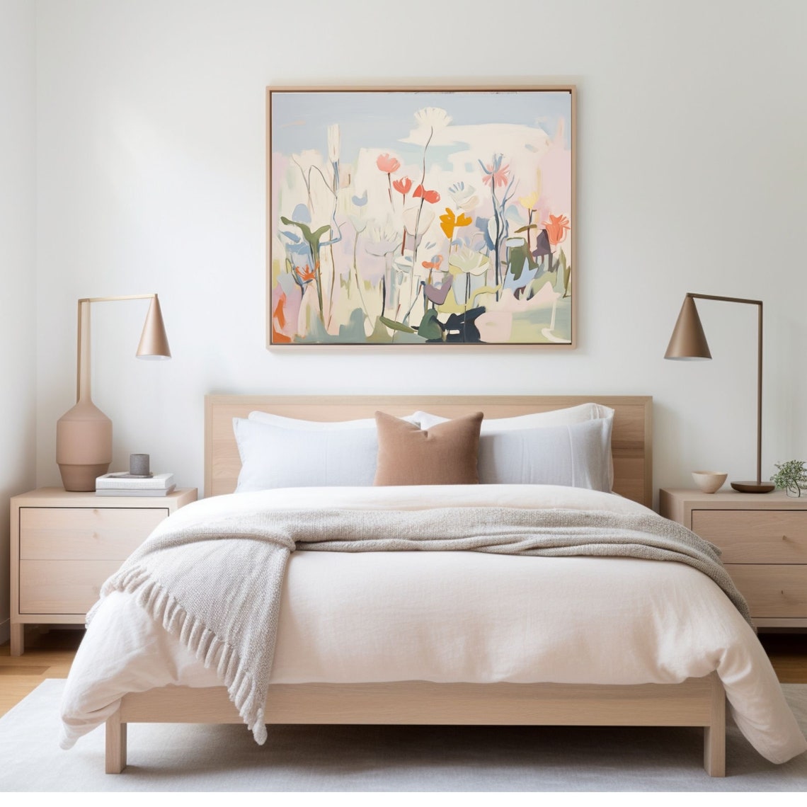 Pastel Abstract Wildflower Meadow in Coral and White Colors Poster - Image 2