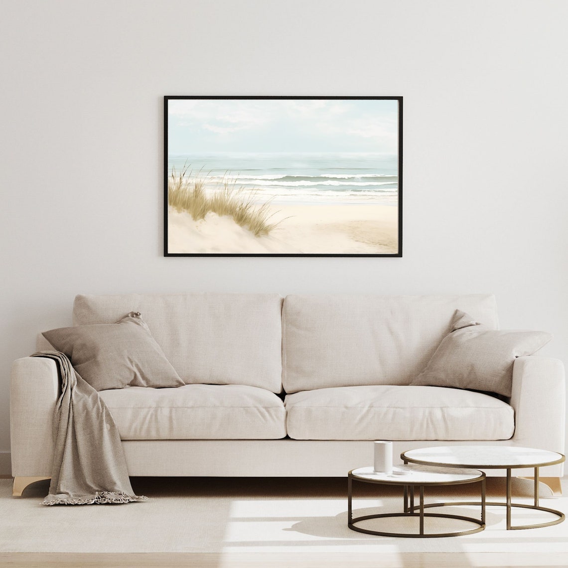 Beach Dunes With Sea Grass Calm Ocean Waves Minimalist Poster - Image 2