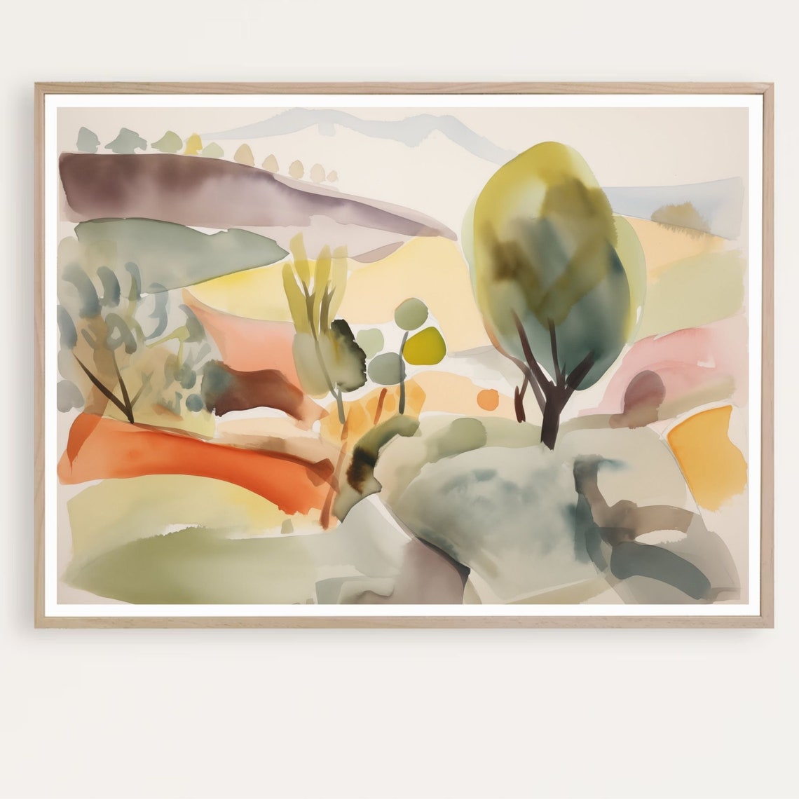 Stylized Trees in Coral and Sage Dreamy Abstract Watercolor Poster