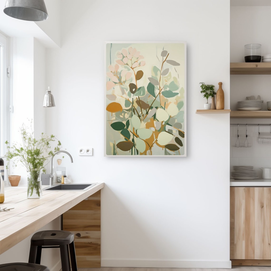 Neutral Eucalyptus Foliage in Sage Green and Cream Botanical Poster - Image 3