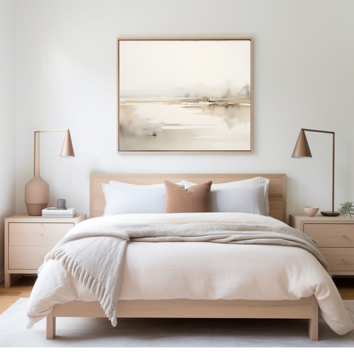 Pale Neutral Misty Waterscape Minimal Abstract Lake Art Poster - Image 3