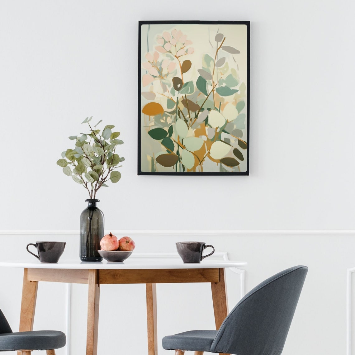 Neutral Eucalyptus Foliage in Sage Green and Cream Botanical Poster - Image 2