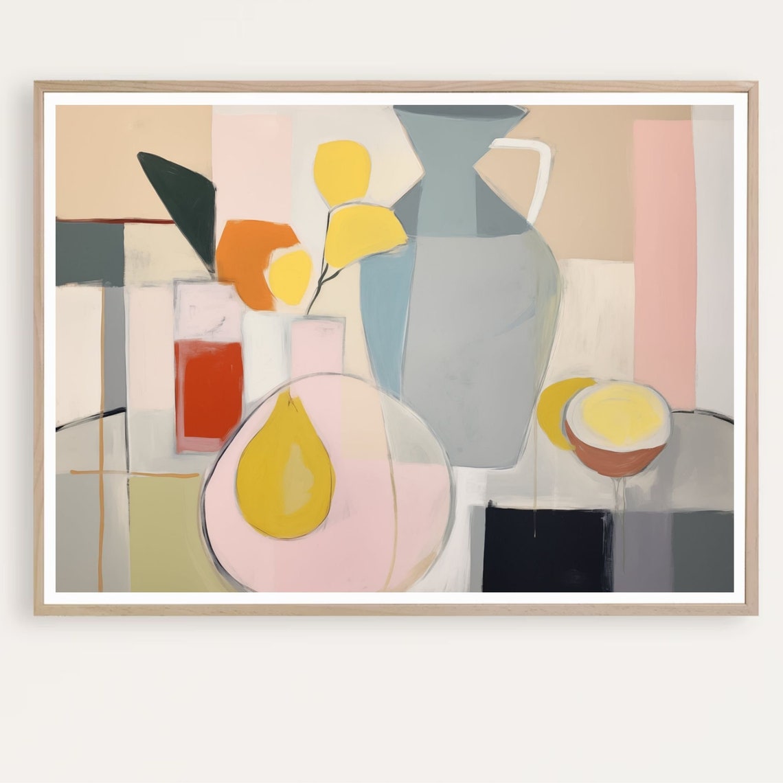 Abstract Pastel Still Life with Jug Lemons and Fruit Modern Poster