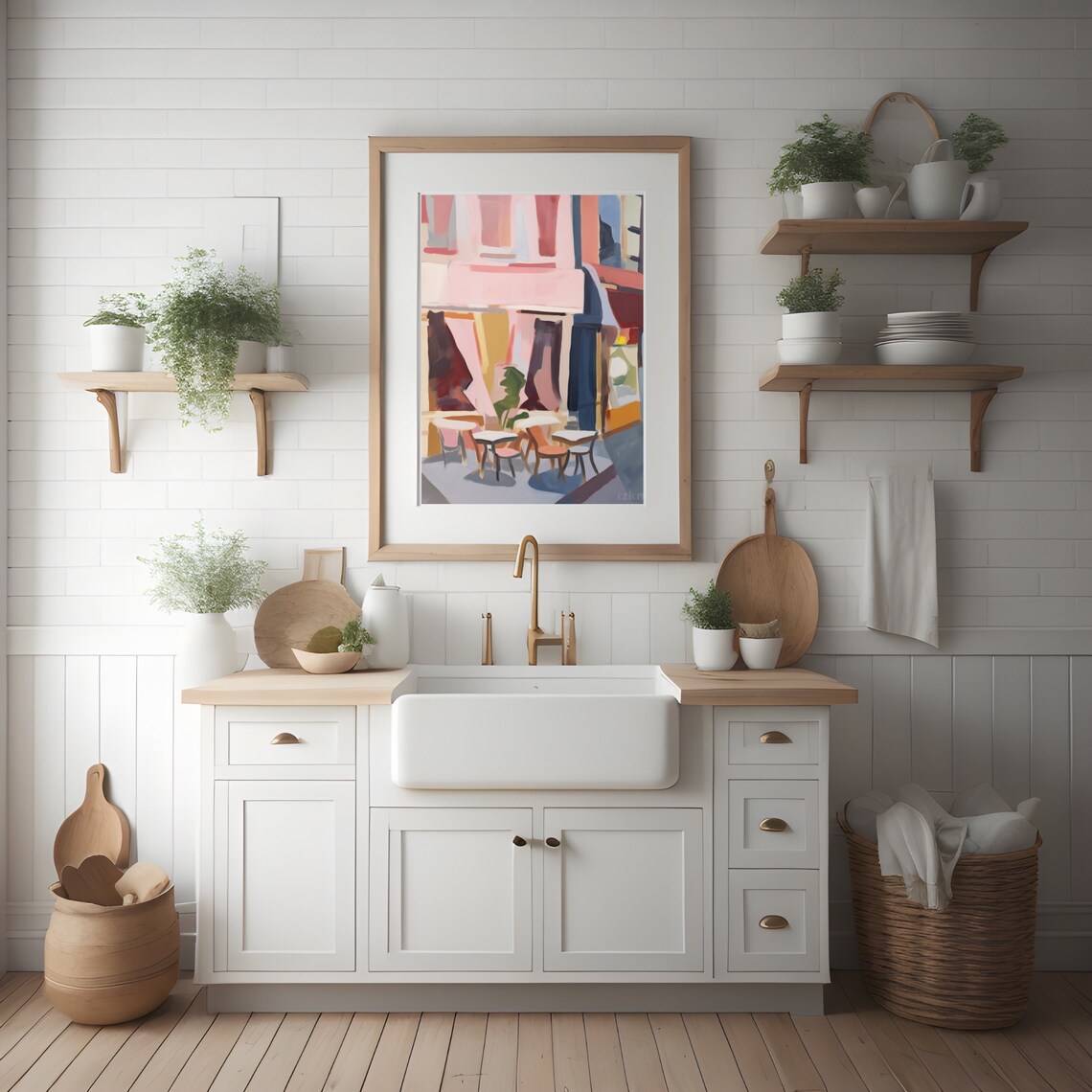Abstract French Cafe Terrace In Pastel Pink Watercolor Poster - Image 2