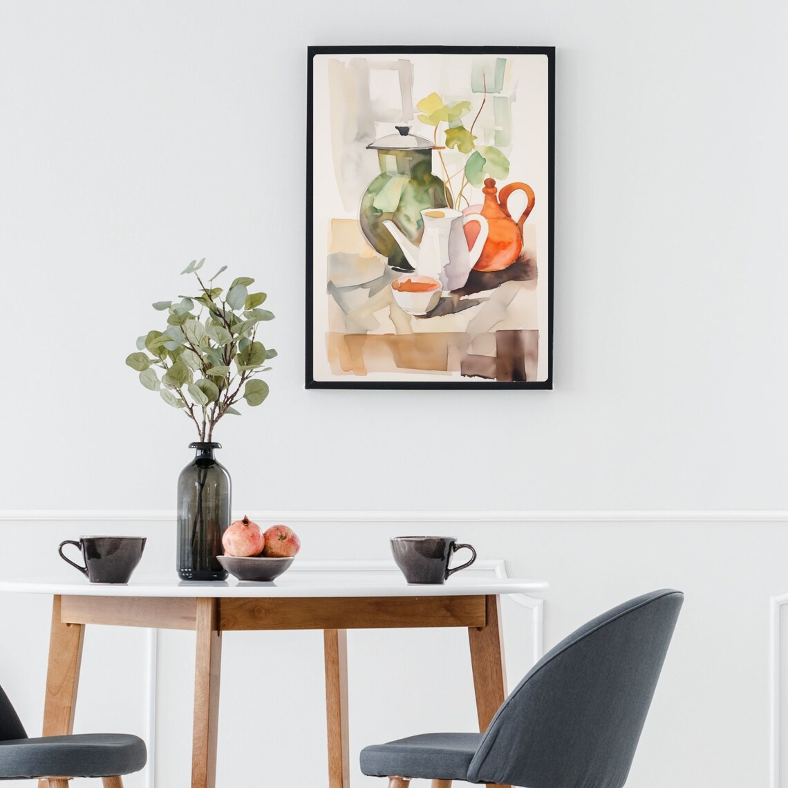 Watercolor Still Life with Jugs Teapot and Tea Cup Modern Poster - Image 3