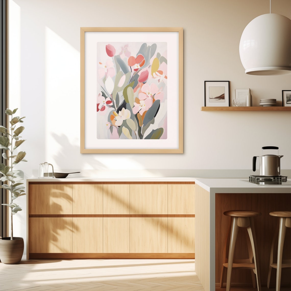 Soft Abstract Floral Arrangement in Coral and Sage Tones Poster - Image 3