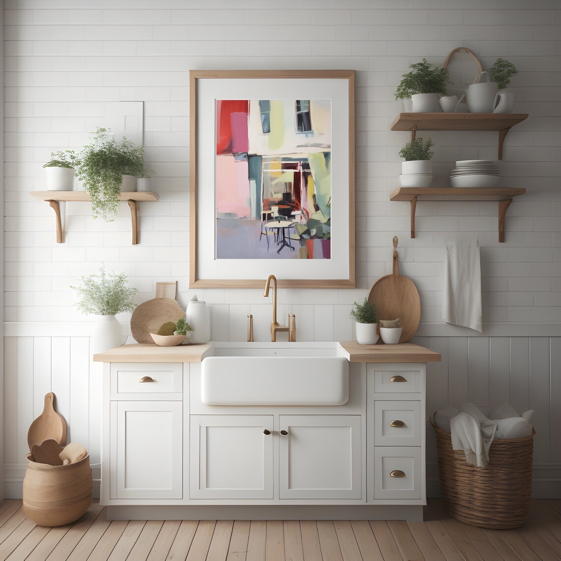 Colorful London Cafe Terrace with Bold Abstract Watercolor Poster - Image 2