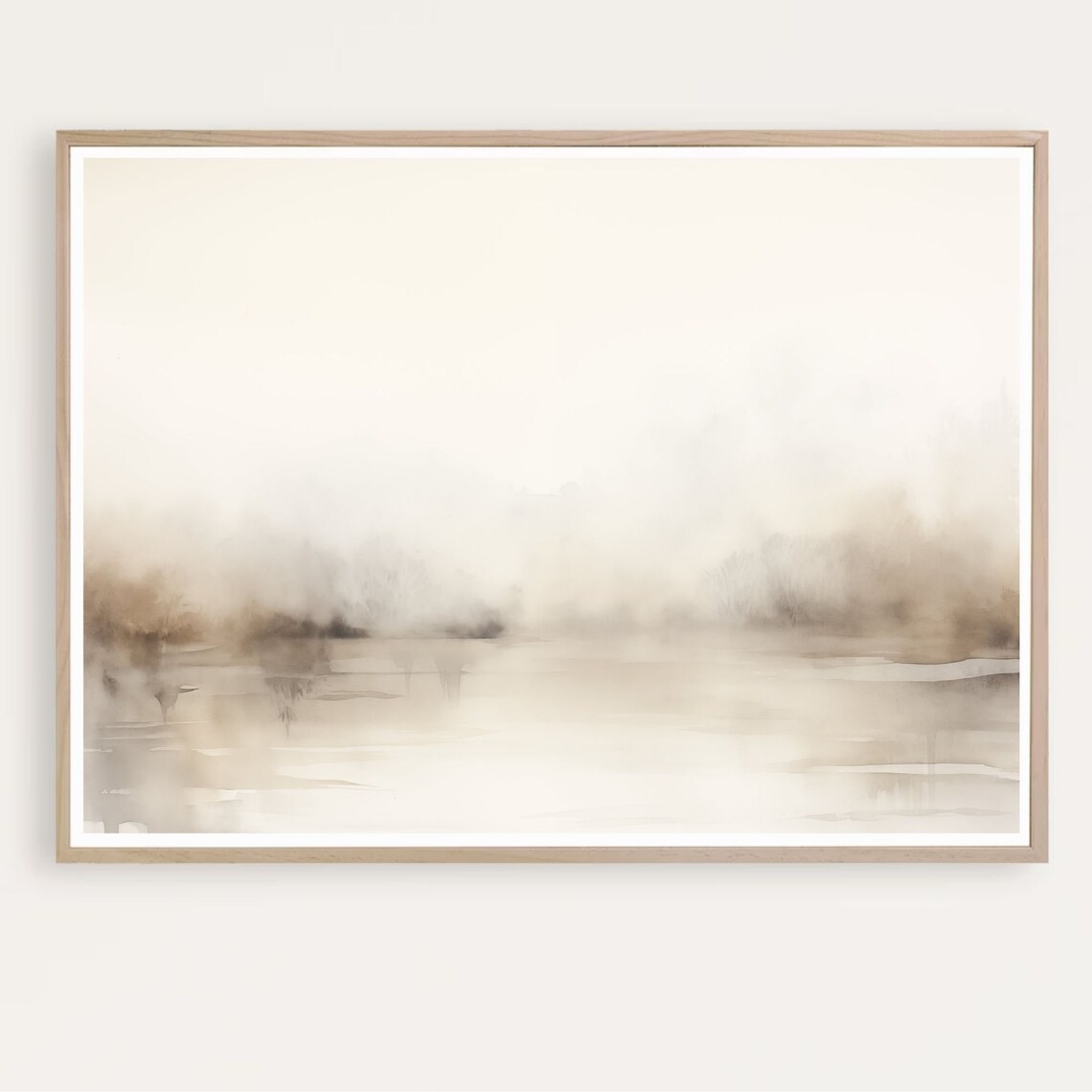 Soft Beige Mist Abstract Minimal Lakescape Watercolor Poster