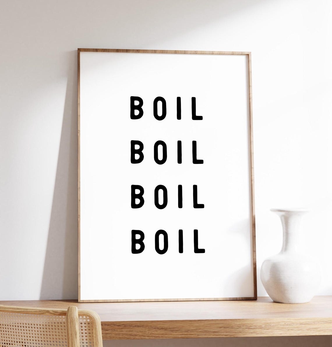 Boil Typography Kitchen Minimalist Black White Cooking Word Wall Art