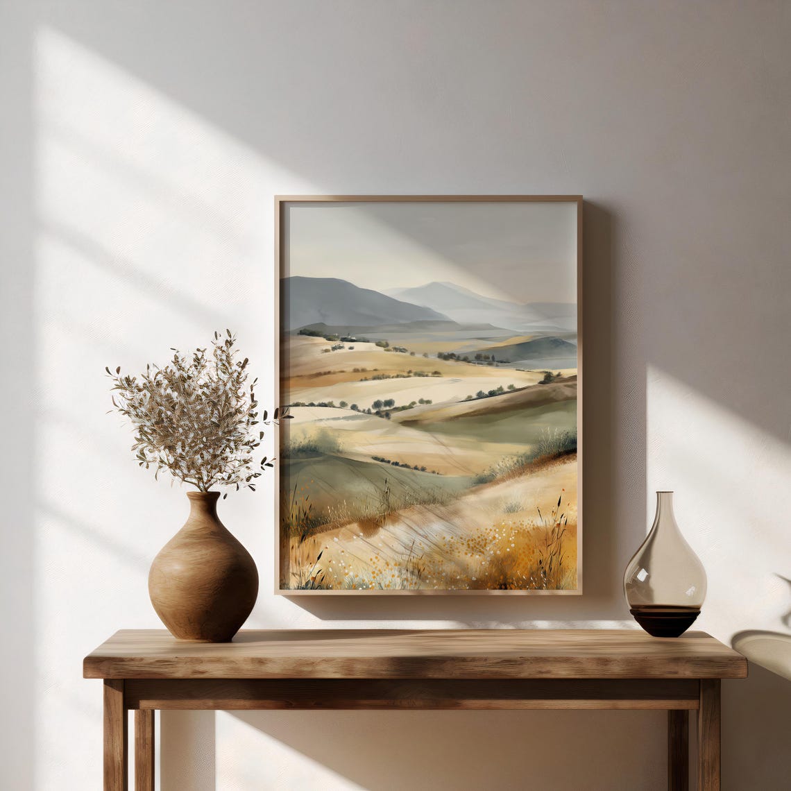 Rolling Hills Watercolor Landscape Soft Beige Neutral Decor Poster