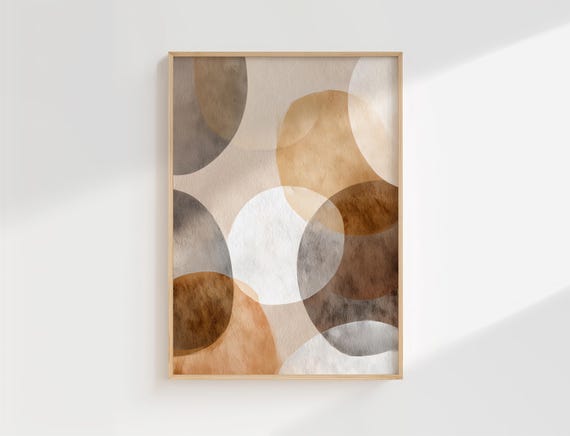 Japandi Watercolor Wall Art Neutral Abstract Circles In Beige And Brown