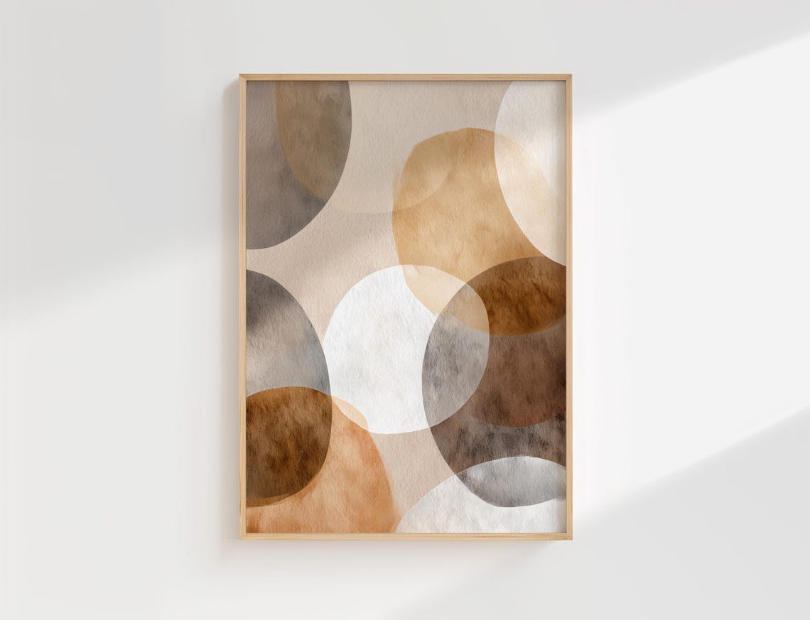 Japandi Watercolor Wall Art Neutral Abstract Circles In Beige And Brown