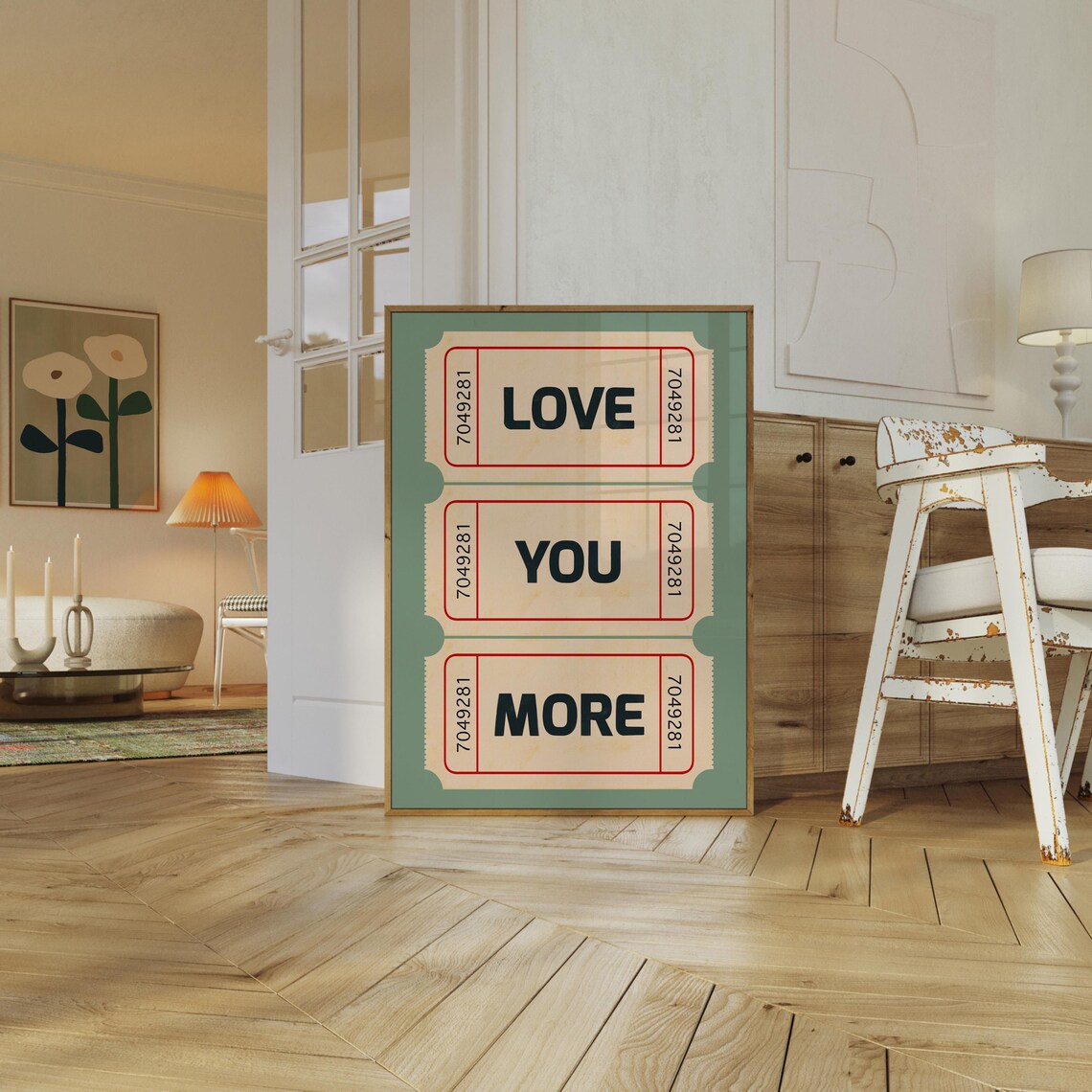 Retro Love Ticket Art Print, Sage Green Vintage - Image 2