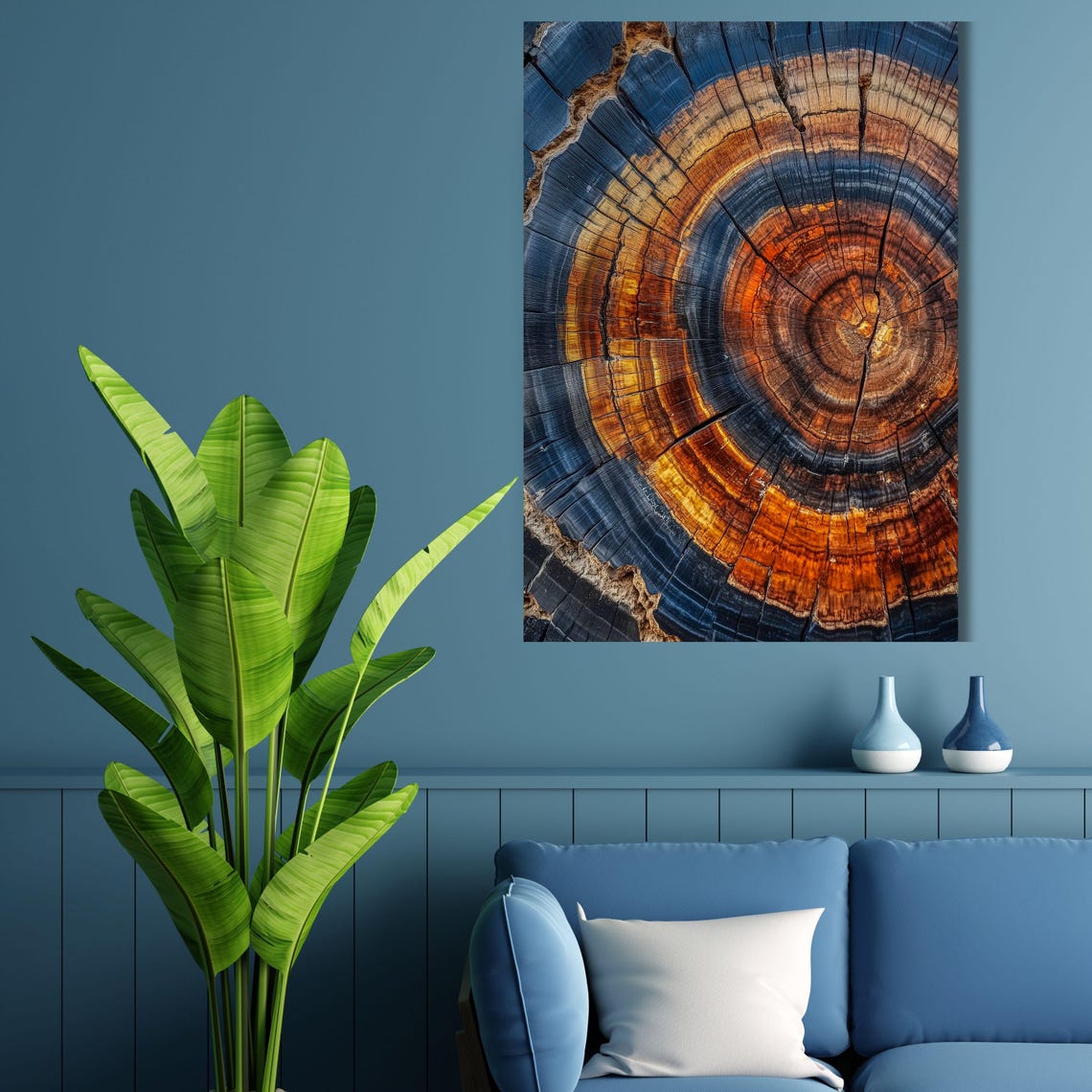 Blue and Amber Tree Trunk Cross Section Growth Ring Wall Art - Image 5