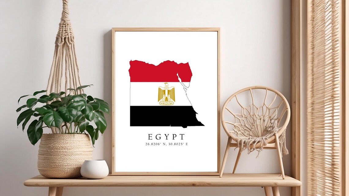 Egypt Map Print, Latitude Longitude Coordinates Poster