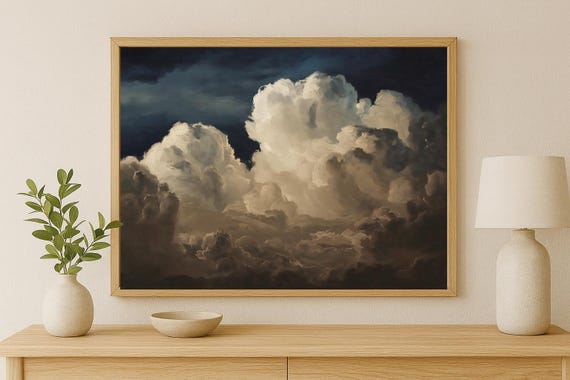 Dreamy Night Sky Poster Celestial Cloud Art Print Moonlit Wall Decor Serene Cloudscape Peaceful Bedroom Dcor S2
