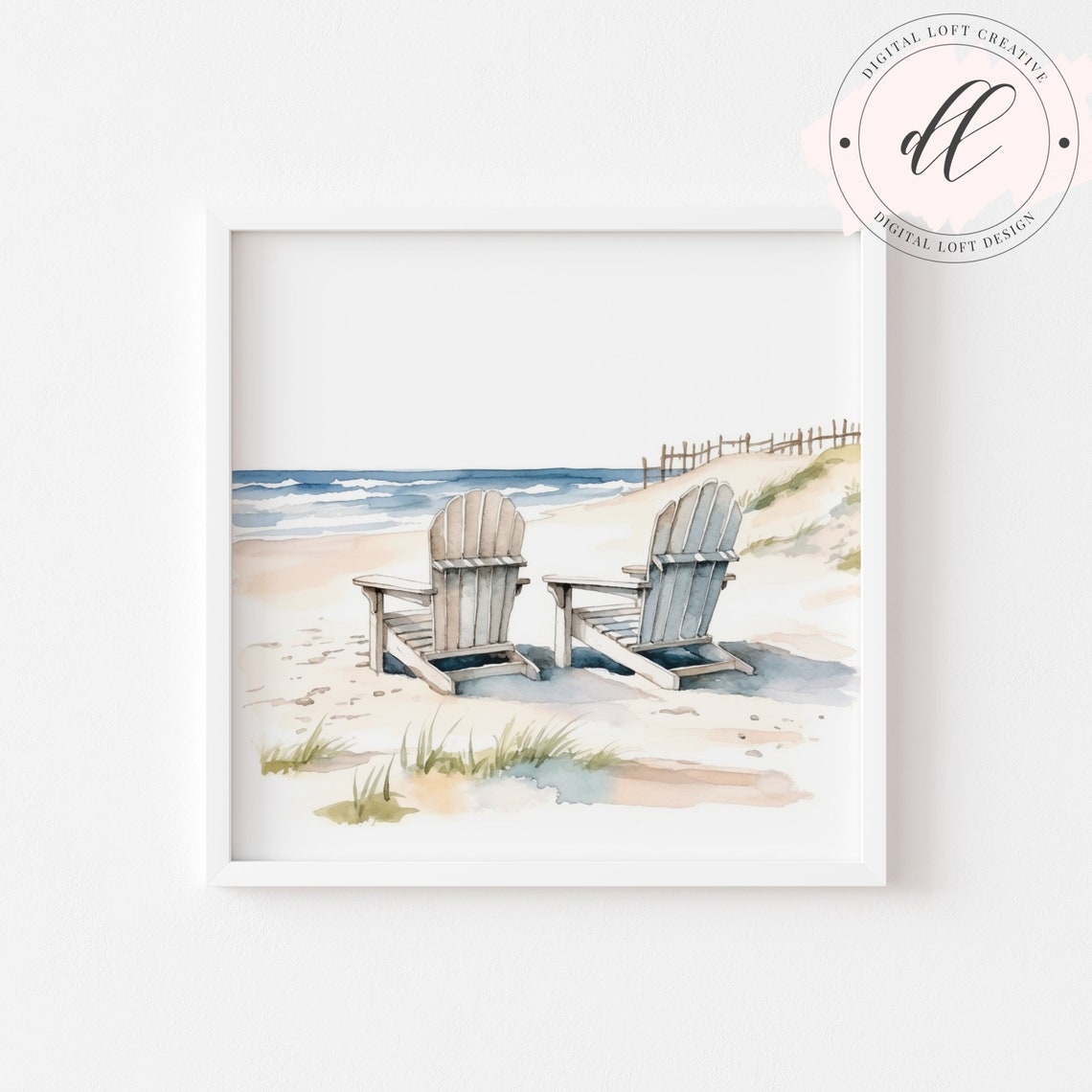 Beach Chairs Ocean Watercolor Coastal Relaxing Shore Wall Art - Image 2